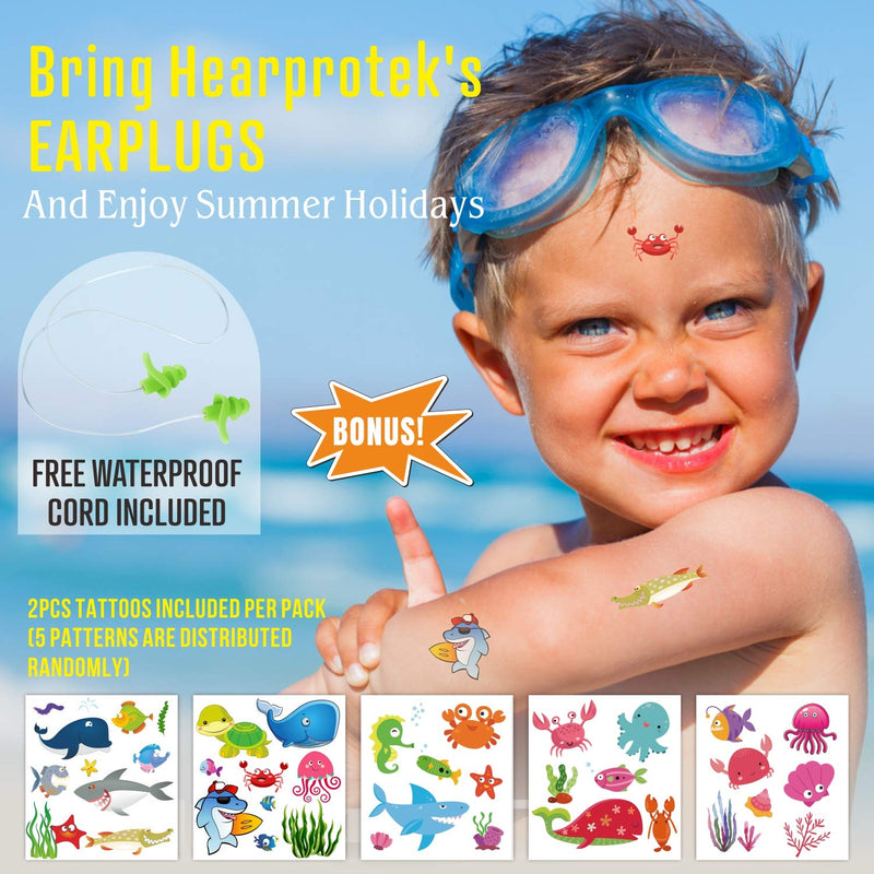 Hearprotek 2 Pairs Ear Plugs for Swimming Kids, Soft Silicone Reusable Kids Swim earplugs for Bathing and Other Water Sports (Free Temporary Tattoos Included) (Green) Green - BeesActive Australia