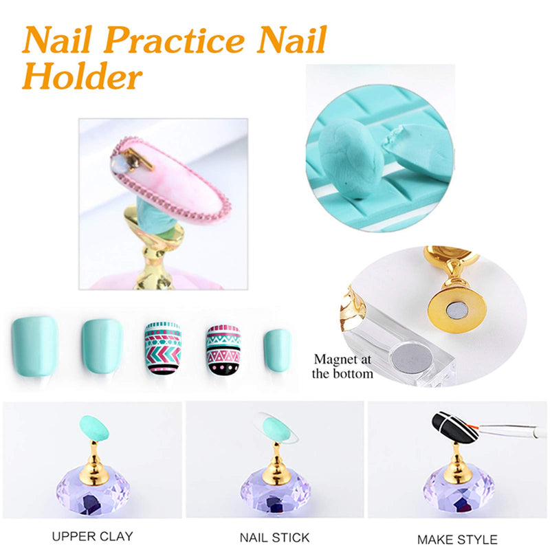 Nail Stand, Press on Stand for Nails 2 Set, Manicure Practice Training Nail Display Stand DIY Fingernail Holder with 14 Pcs Clay for False Nail Tip Manicure Acrylic Tools Home Salon(Gold, Silver) - BeesActive Australia