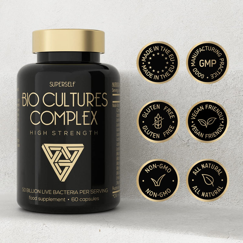 Probiotics Complex 50 Billion CFU - Bio Cultures Probiotics for Gut Health - Vegan Probiotic Supplements for Women Men Adults - 60 Acid-Resistant Capsules - 15 Strains with Prebiotics & Acidophilus - BeesActive Australia