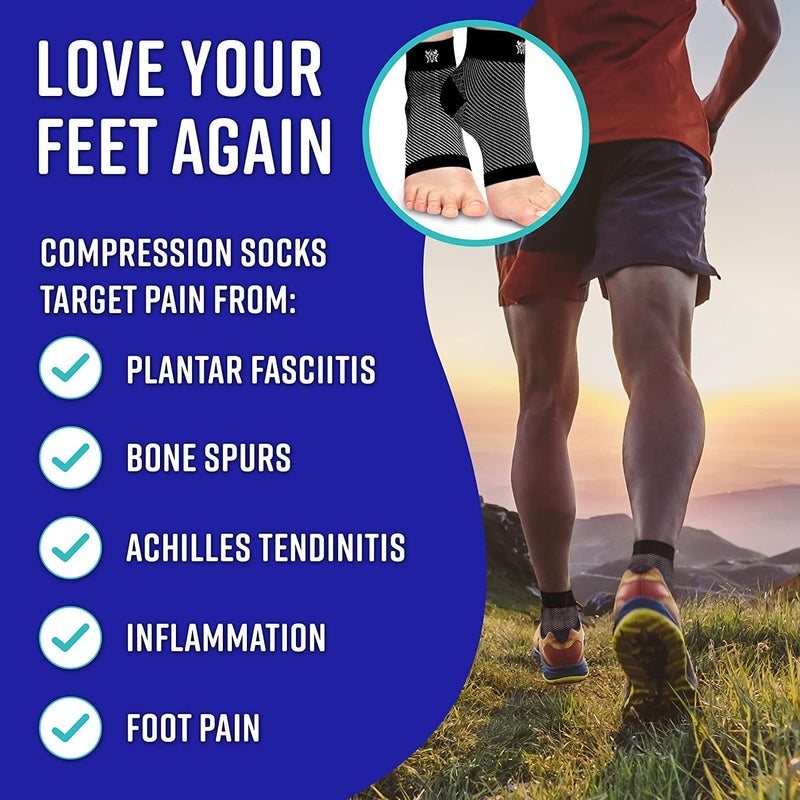 Bitly Plantar Fasciitis Compression Socks for Women & Men - Best Ankle Compression Sleeve, Nano Brace for Everyday Use - Provides Arch Support & Heel Pain Relief (Black, Medium) Black 1 - BeesActive Australia