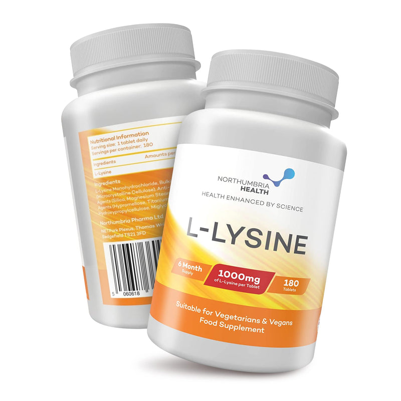 L-Lysine 1000mg High Strength Tablets, 180 Vegan Tablets (6 Month Supply) Essential Amino Acid, Normal Growth & Muscle Turnover, Made in The UK by Northumbria Health - BeesActive Australia
