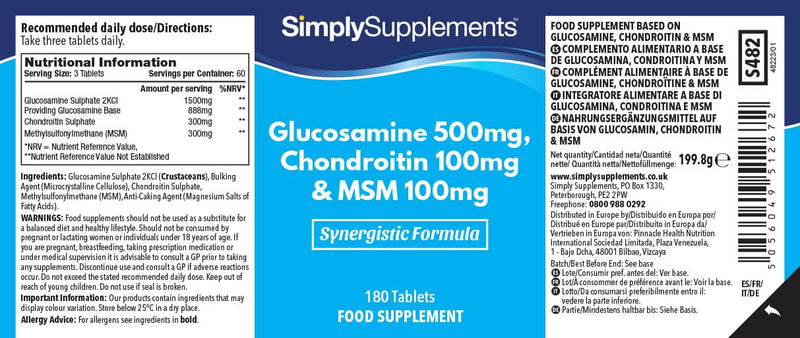 Glucosamine, Chondroitin & MSM | Comprehensive Formula to Support an Active Lifestyle | 2X 180 Tablets | Manufactured in The UK - BeesActive Australia