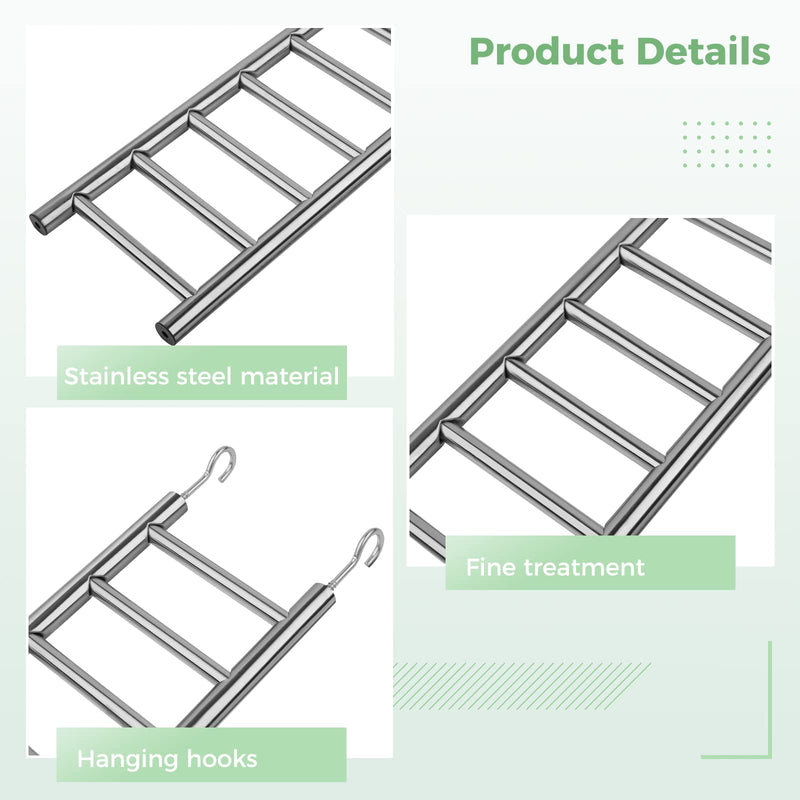 GEKMOR Parrot Ladder 9-Step Stainless Steel Rustproof Metal Nonskid Smooth Portable Bird Cage Ladder with Hooks Cockatiel Stand Ladder for Parrots Parakeets Cockatoos Lovebirds - BeesActive Australia