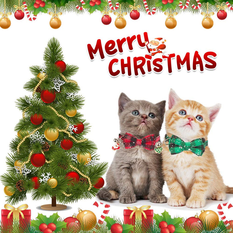 ADOGGYGO Christmas Cat Collar Breakaway with Cute Bow Tie Bell - 2 Pack Kitten Collar Red Green Plaid Pattern Xmas Kitten Collar with Removable Bowtie Cat Bow tie Collar for Kitten Cat (Red&Green-1) - BeesActive Australia