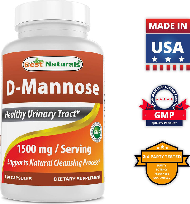 Best Naturals D-Mannose Capsules - Urinary Tract Cleanse Supplement 1500mg/Serving - 120 Count (120 Count (Pack of 1)) 120 Count (Pack of 1) - BeesActive Australia