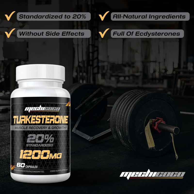 Turkesterone Supplement 1200mg Ajuga Turkestanica Extract - High Strength, Standardized to 20% Turkesterone, Muscle Growth & Strength - Vegan, Free from Soy, Additives 60 count (Pack of 1) - BeesActive Australia