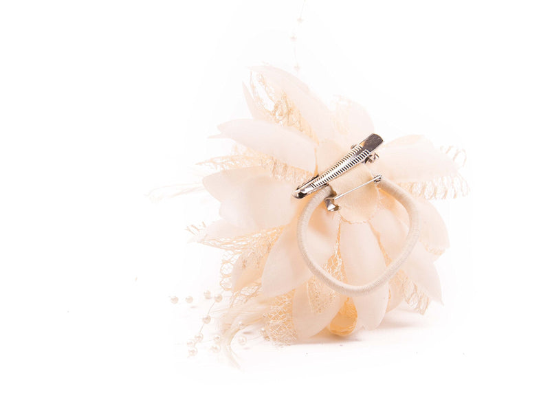 Flower Feather Fascinator Beaded Beak Hair Clip Brooch Bobble Ladies Day Ascot Races (Cream) Cream - BeesActive Australia