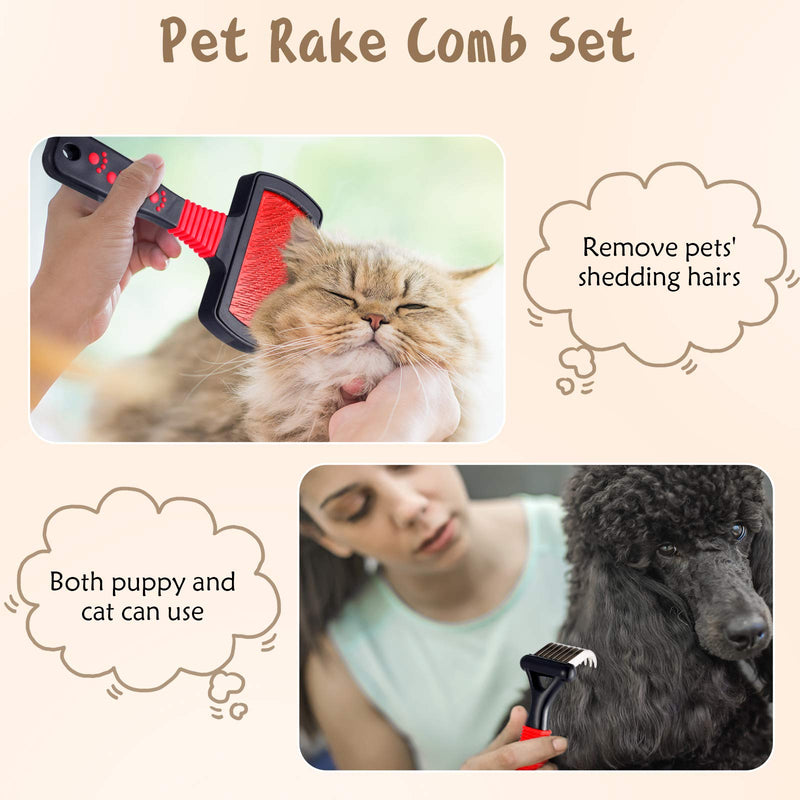 4 Pieces Pet Rake Comb Dog Dematting Comb Pet Slicker Brush Dog Steel Comb Pet Grooming Tool Dog Brush and Cat Brush - BeesActive Australia