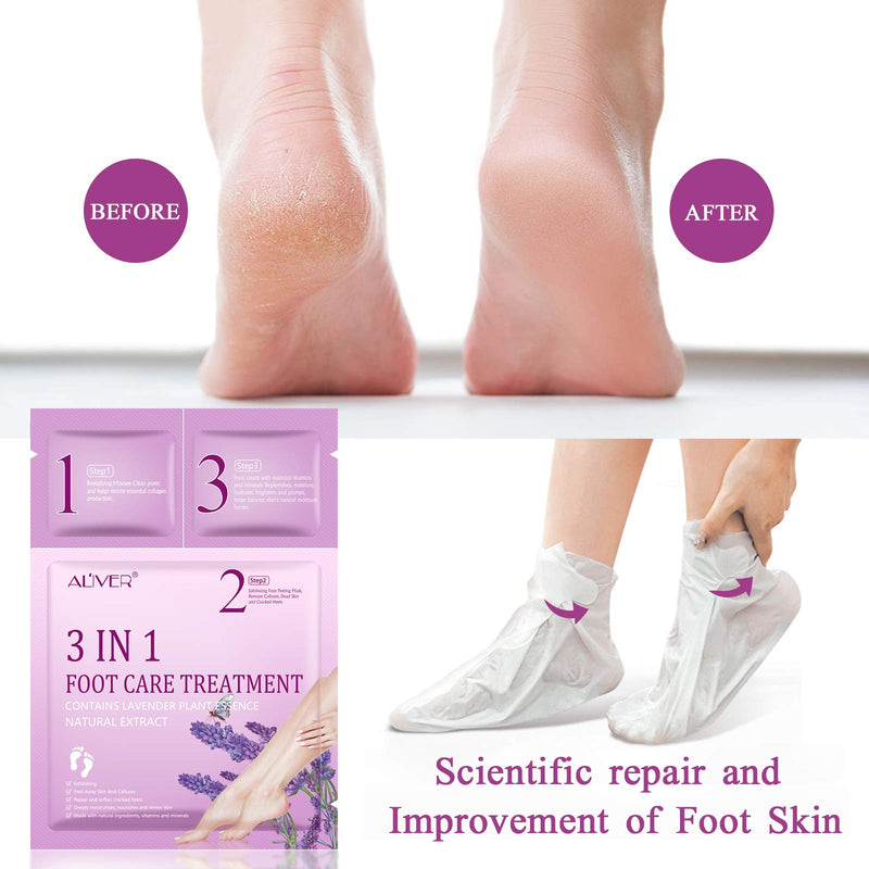 Foot Peel Mask-(3Pack),3 IN 1 Foot Care Treatment Kit,Lavender Cleansing Mousse,Exfollating Foot Peeling Mask and Foot Care Cream,Peel Off Calluses Dead Skin Callus Remover For Men Women - BeesActive Australia