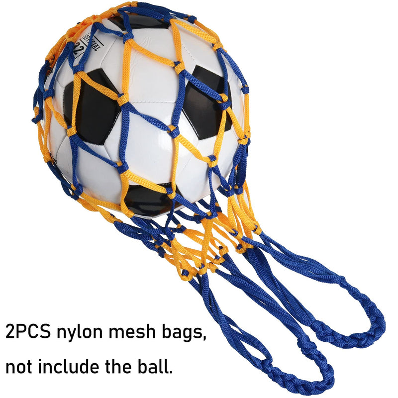 LUORNG 2Pcs Football Accessories Basketball Mesh Net Bag Single Ball Carrier for Volleyball Soccer Basketball Blue Yellow - BeesActive Australia