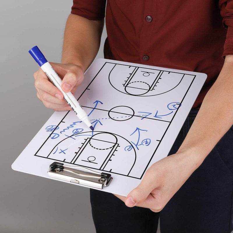Jucoan 2 Pack Basketball Coach Clipboard, 13-3/4 x 8-3/4 Inch Dry Erase Coaching Board, Double-Sided Full and Haft Court Marker Tactic Board, Coaching Equipment for School Sports Training, Game Plan - BeesActive Australia