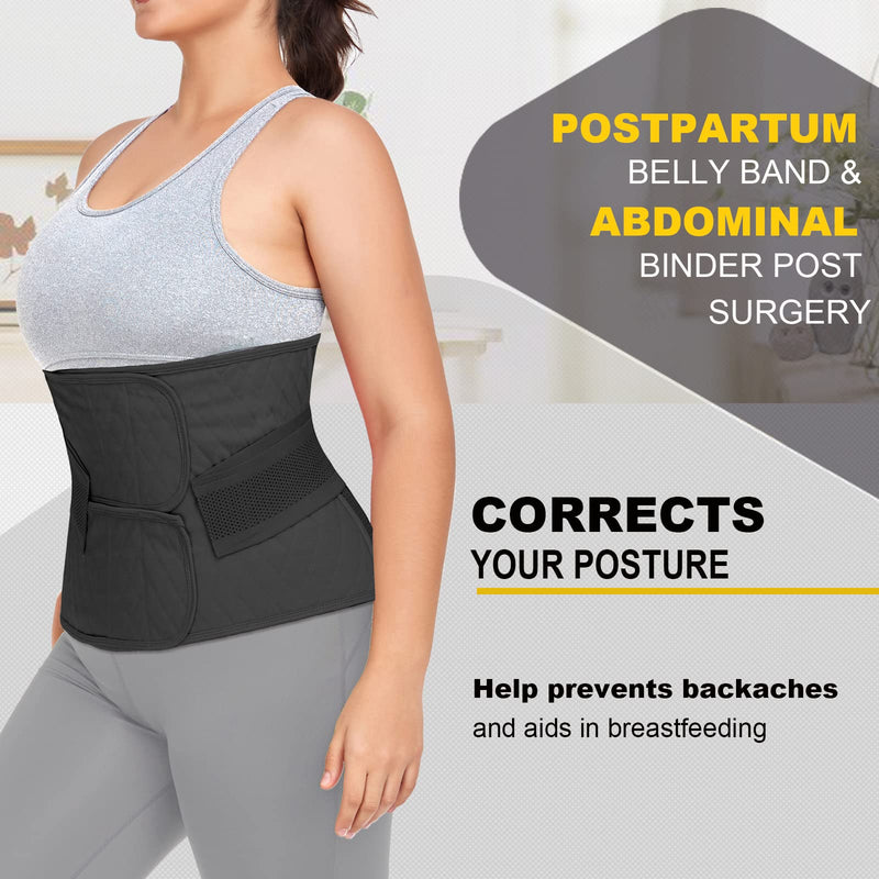 QEESMEI Postpartum Belly Band Abdominal Binder Post Surgery C-section Belly Binder Wrap Girdle Recovery Belt Back Support (Large, Black) Large - BeesActive Australia
