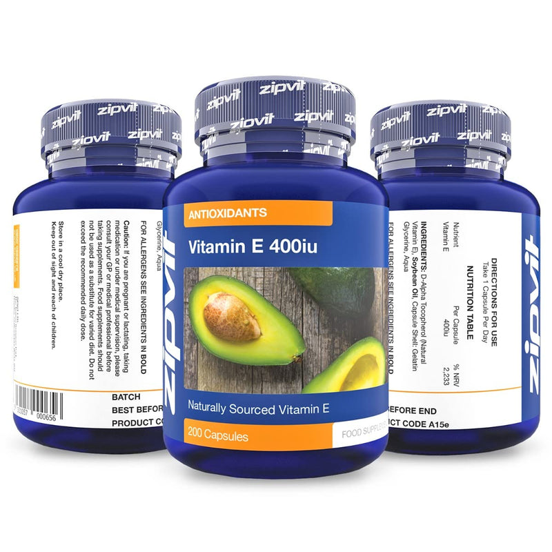 Vitamin E 400iu, 200 Softgels. Natural Vitamin E (d-Alpha Tocopherol). Powerful Antioxidant, Protects Cells from Oxidative Stress. - BeesActive Australia
