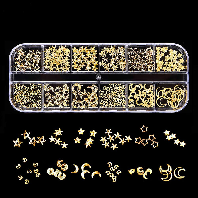 3 Boxes Nail Art Decals Studs Design Decoration Accessories 3D Metal Nail Charm Supplies Gold Star Moon Heart Square Rivet Caviar Nail Beads Nail Art Jewels Decoration With 1Pc Tweezers Tool for Women - BeesActive Australia