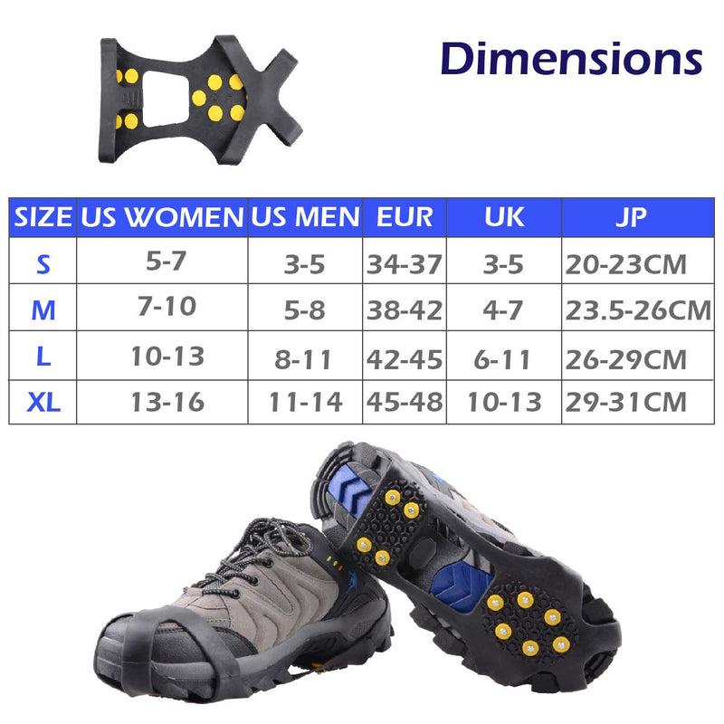 Azarxis Walk Traction Ice Cleat Spikes Crampons with 10 Spikes Snow Grips Stretch Footwear Traction for Walking, Jogging, Climbing, Hiking on Snow and Ice Black XL (Men:11-14 / Women:13-16) - BeesActive Australia