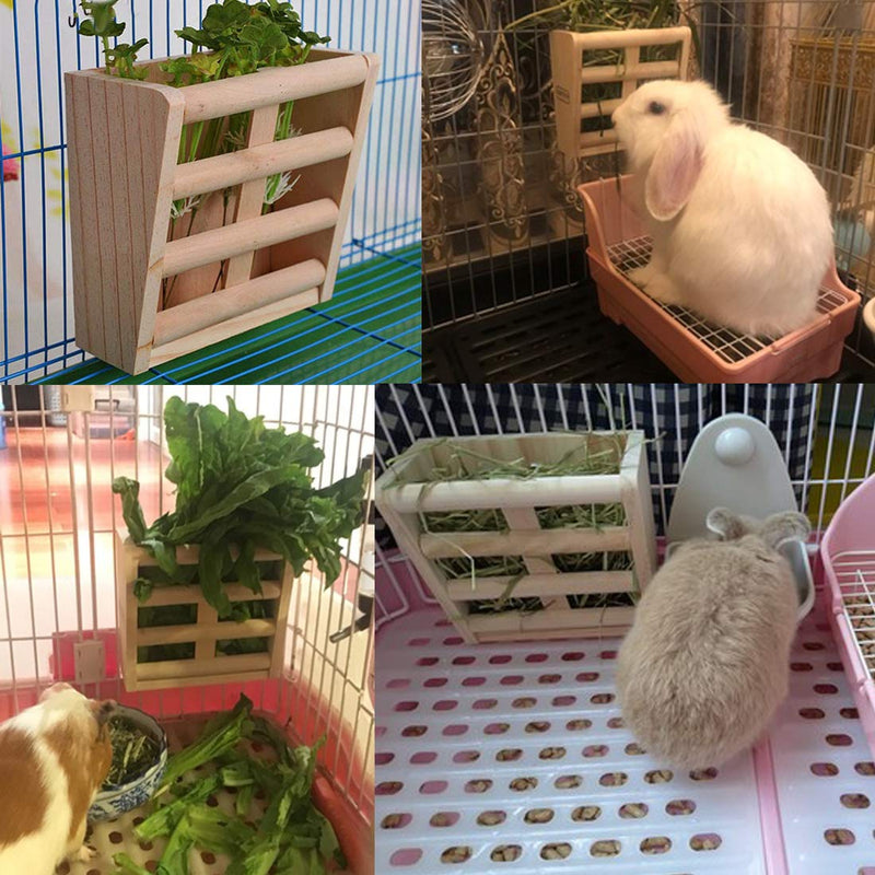 Hamiledyi Rabbit Wooden Hay Rack Bunny Hay Feeder Manger Grass Holder Guinea Pigs Food Dispenser for Rabbits Small Pets Chinchilla Hamster Less Wasted - BeesActive Australia