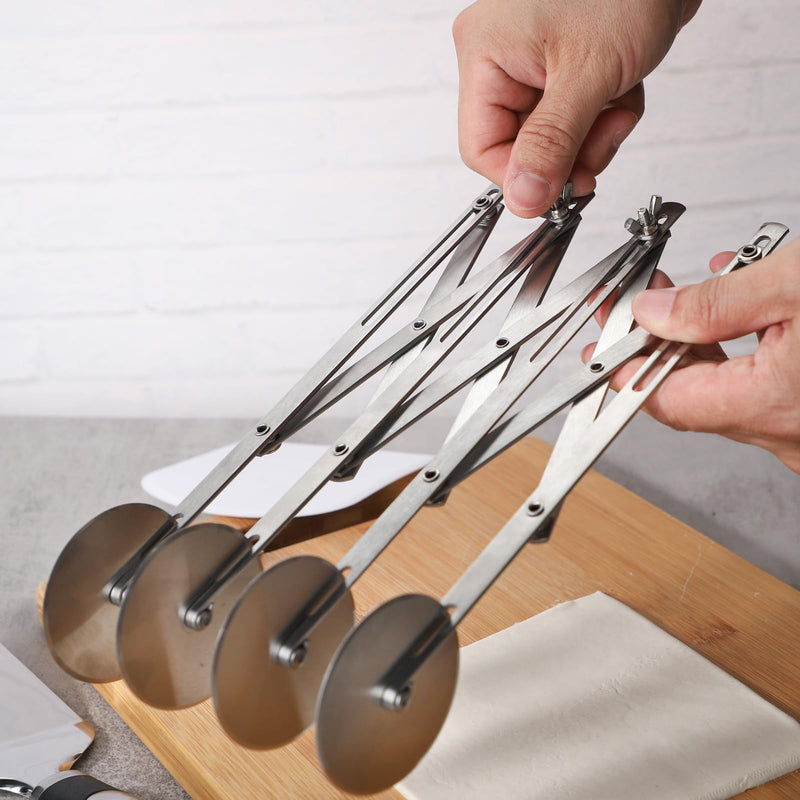4 Wheel Pastry Cutter Set of 3 Stainless Steeel Dough Cutter with Pizza Spatula and Dough Bowl Scraper，Adjustable Pastry Cutter Wheel for Cutting Pasta Pizza Pastry Noodle (4 wheel) 4 wheel - BeesActive Australia