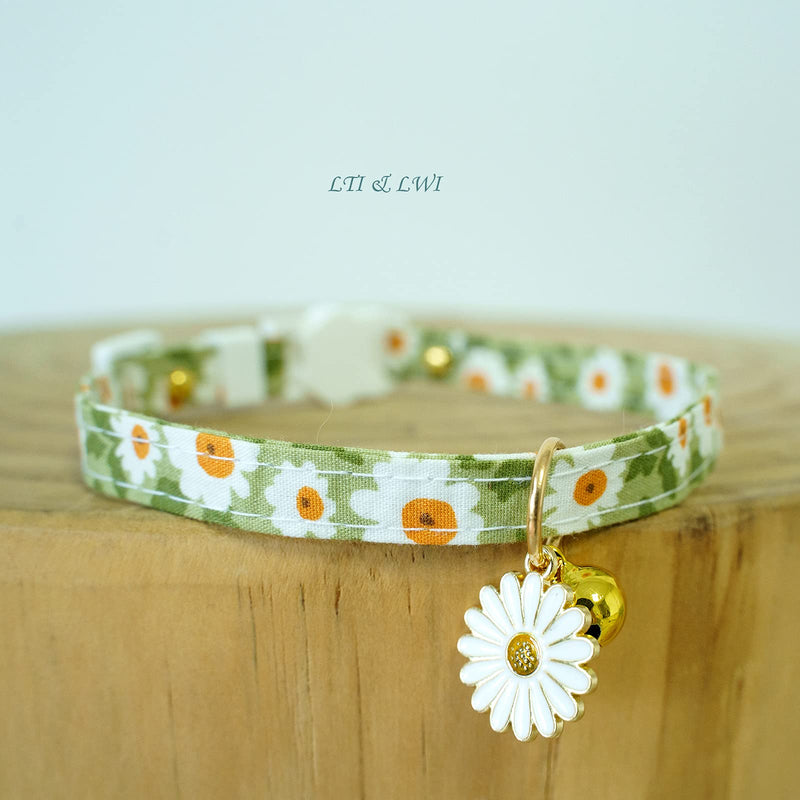 Faygarsle Cotton Safe Breakaway Cat Collars with Bell Daisy Charm Green Orange Pink Blue Kitty Kitten Cute Cat Collars for Girl Cats Female Cats Green&Orange - BeesActive Australia