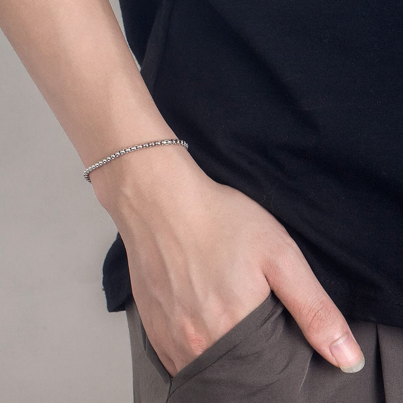 H&Beautimer Solid 925 Sterling Silver - Classic Men's 3MM Box Chain Bracelet - Original Silver Party Jewelry Bracelet 6.3-6.7-7-7.5-8-8.5-9'' - Handmade in Italy 7.5 Inches - BeesActive Australia