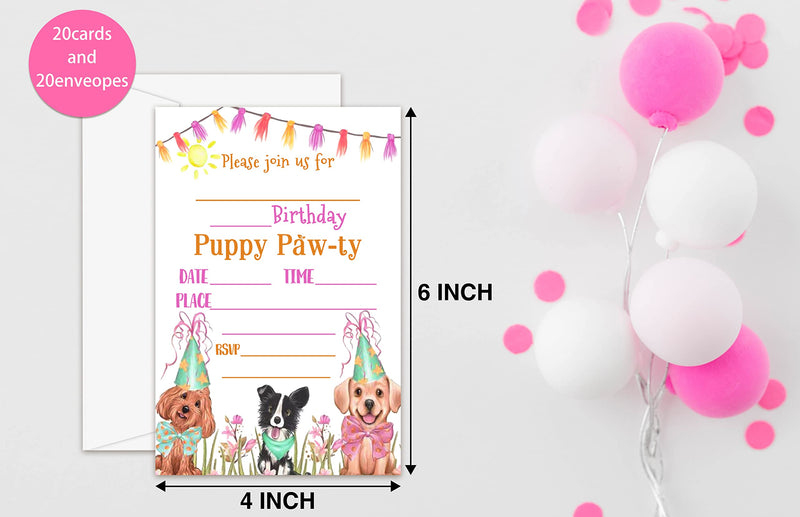 Birthday Party Invitation Cards for Kids, Party Invites, Cards for Girls Boys, Party Celebration for Teens, Pet Doggy Dogs Puppy Pawty Cards, Personalized 20 Cards With Envelopes (IN024) - BeesActive Australia