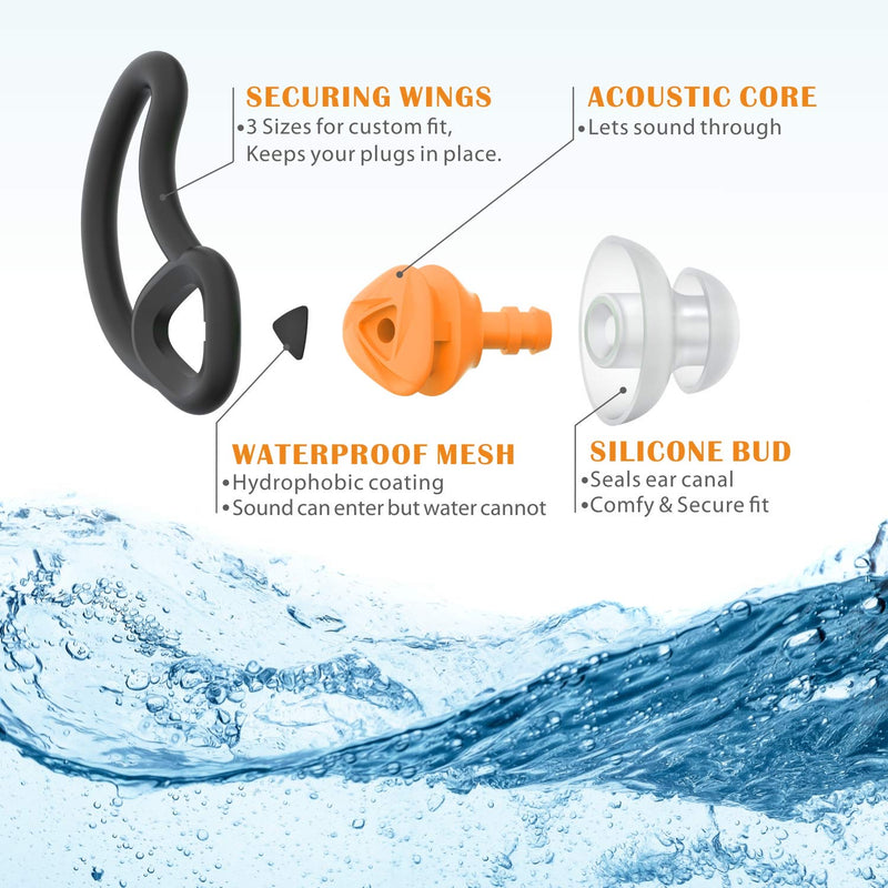 [2 Pairs] Ear Plugs for Swimming, Hearprotek Swim Ear Plugs Adults-Waterproof Silicone Water earplugs for Men Women Juniors Swimmers Pool Shower Bathing (Orange) Orange - BeesActive Australia