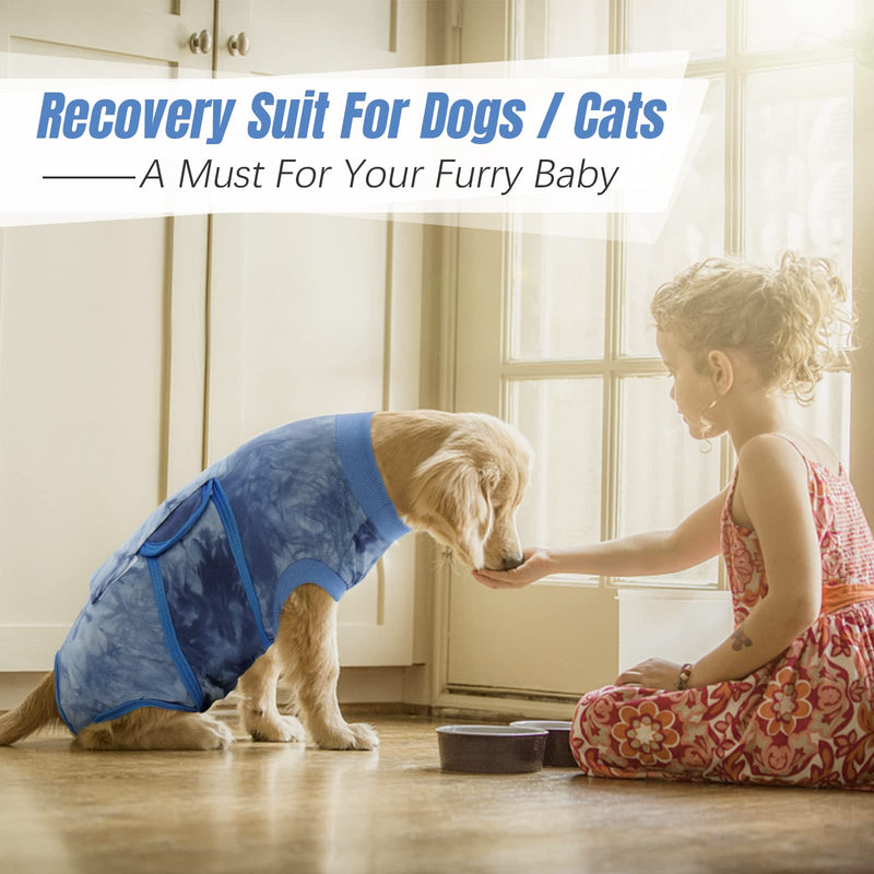 Kuoser Dog Recovery Suit After Surgery, Tie Dye Pet Recovery Shirt Doggy Cats Bodysuits for Abdominal Wounds, Soft & Breathable Anti Licking Dogs Onesie, Cone E-Collar Alternative for Skin Damage Medium (Back: 13.4" - 16.1"; Weight: 14 - 25LB) Blue - BeesActive Australia