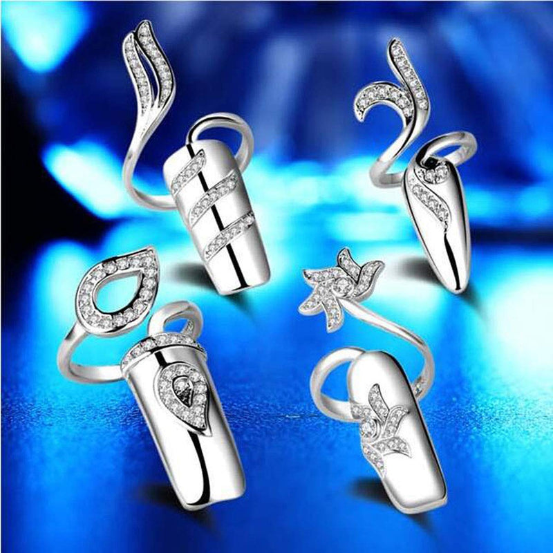 4 Pcs Fashion Rhinestone Crystal Nail Ring Manicure Fingertip Charm Finger Decoration Jewelry Accessories for Women - BeesActive Australia