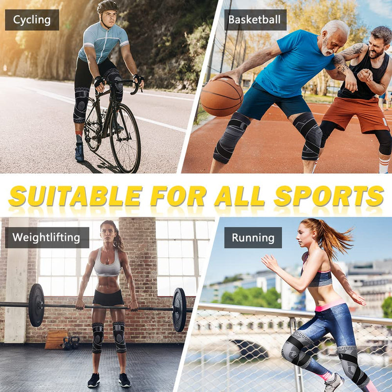 Beister 1 Pair Knee Compression Sleeves with Adjustable Straps for Men & Women, Professional Knee Support Brace for Meniscus Tear, Arthritis, Sports Joint Pain Relief, Running, Basketball Black L (Pack of 2) - BeesActive Australia