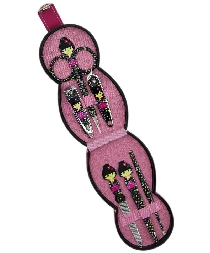Aibearty Adorable Russian Doll Pattern Stainless Nail Clippers Set of 6Pcs, Professional Grooming Kit, Nail Tools with Luxurious Travel Case Pink - BeesActive Australia