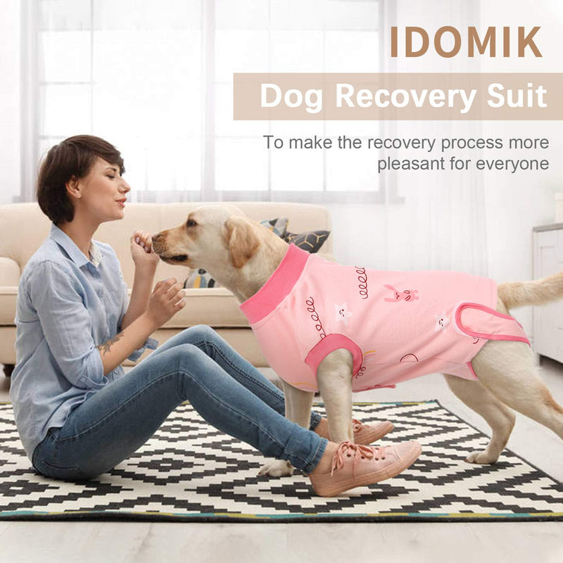 Recovery Suit for Dogs Cats After Surgery, Recovery Shirt for Male Female Dog Abdominal Wounds Bandages Cone E-Collar Alternative, Anti-Licking Pet Surgical Recovery Snuggly Suit, Soft Fabric Onesie Medium (Pack of 1) Cartoon Pink - BeesActive Australia