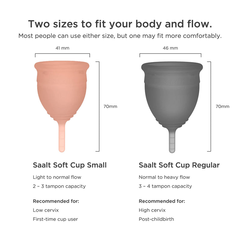 Saalt Soft Menstrual Cup - Super Soft and Flexible - Best Sensitive Cup - Wear for 12 Hours - Tampon and Pad Alternative (Regular Grey, Small Desert Blush) Regular Grey, Small Desert Blush 2 Count (Pack of 1) - BeesActive Australia