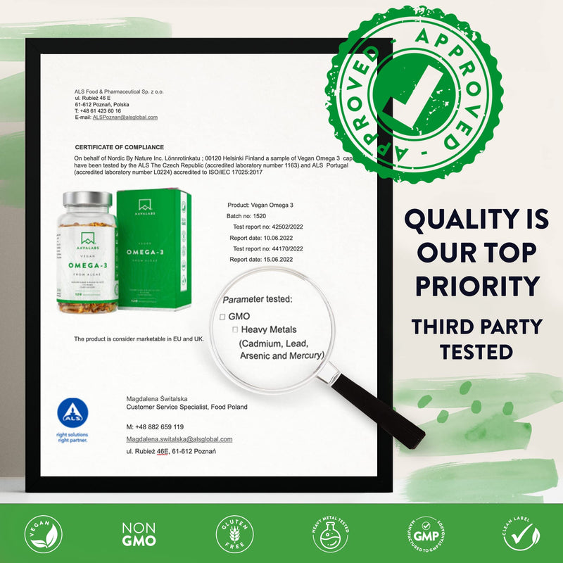 Premium Vegan Omega 3 High Strength [ 1100 mg ] - 600 mg DHA and 300 mg EPA per Daily dose of 4 Vegan Omega 3 Capsules- 120 Omega 3 Vegan - with Vitamin E - from Sustainable Plant-Based Algae Oil - BeesActive Australia