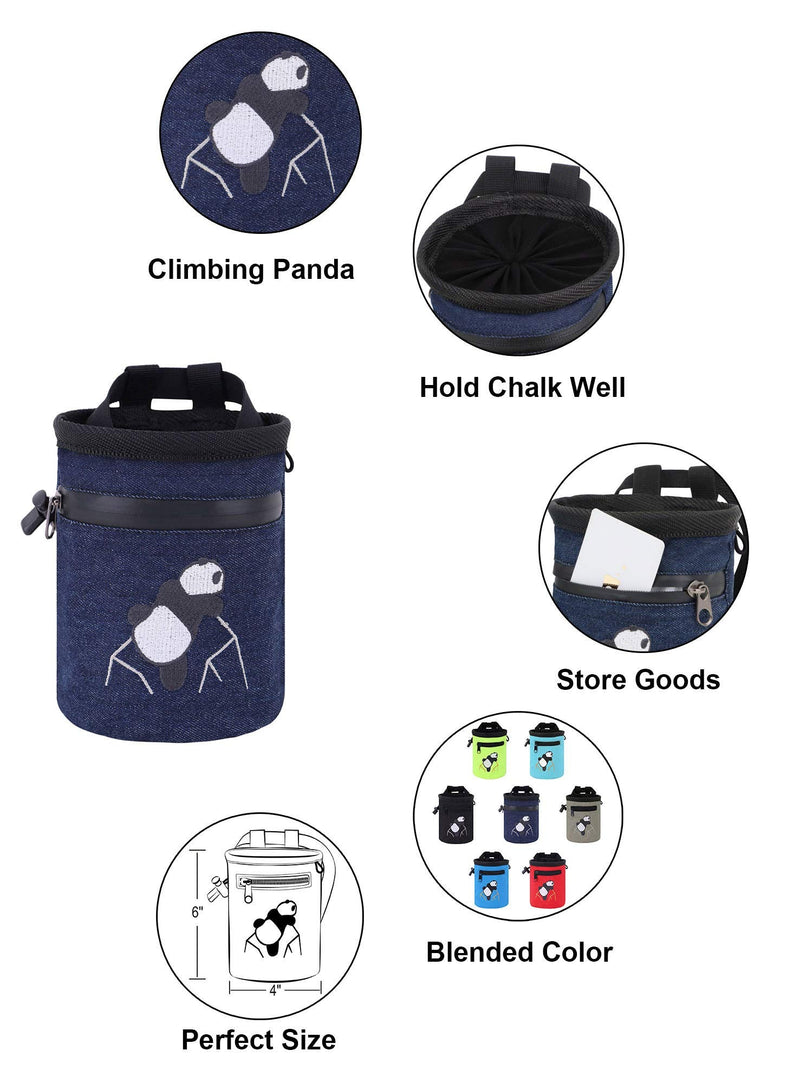 AMC Rock Climbing Panda Design Chalk Bag with Adjustable Belt 7558_Denim Blue - BeesActive Australia