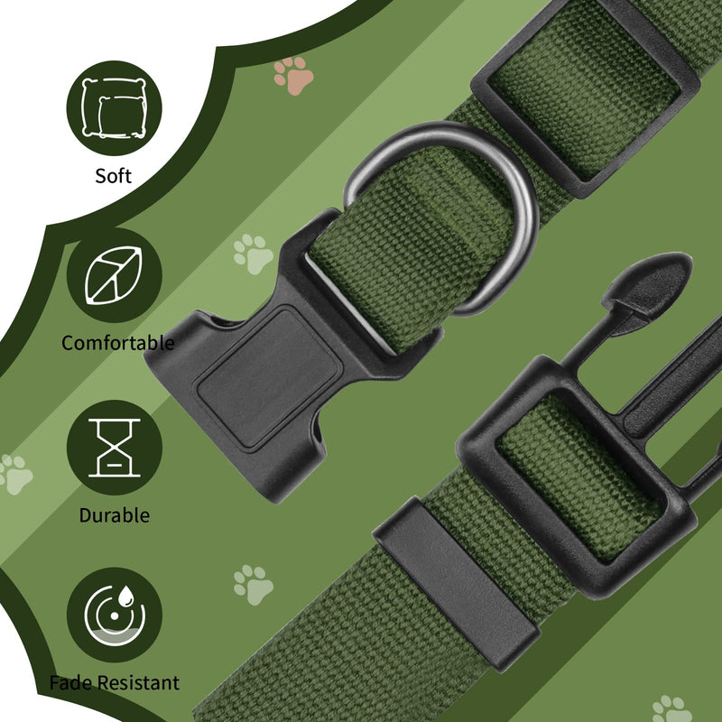 Pawhuggies Soft Natural Bamboo Fabric Dog Collar, Adjustable Pet Collar with Quick Release Buckle, Durable Breathable and Fade Resistant, 4 Colors, for Small Medium Large Dogs Green L 1"W 18"-20"L - BeesActive Australia