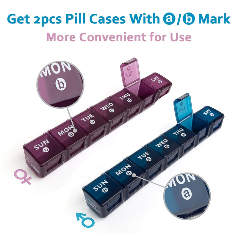 Large Pill Box Organiser, 2pack Weekly Travel Pill Organiser, Pill Boxes 7 Day 2 Times a Day Big Compartments Pill Case 14day XL Medication Tablet Dispenser for Fish Oil Vitamin Holder Supplement Blue-purple - BeesActive Australia