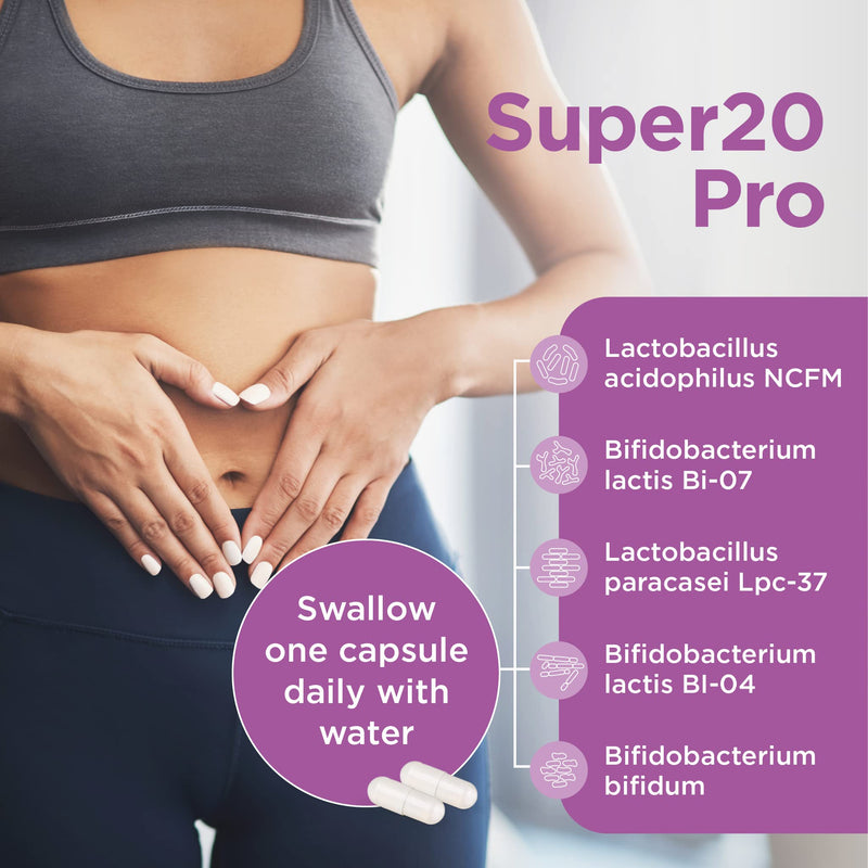 Healthspan Super20 Probiotic (60 Capsules) | Blend of 20 Billion Live Cultures from Five Strains | Promotes Friendly Gut Bacteria for Gut Health | Long Shelf Life and Lactose Free | Vegan 60 Count (Pack of 1) - BeesActive Australia