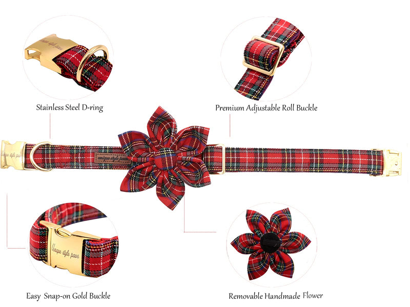 Unique Style Paws Flower Dog Collar, Adjustable Dog Collar with Flower, Durable Pet Collar for Female or Male Small Medium Large Dogs S Christmas Grid - BeesActive Australia