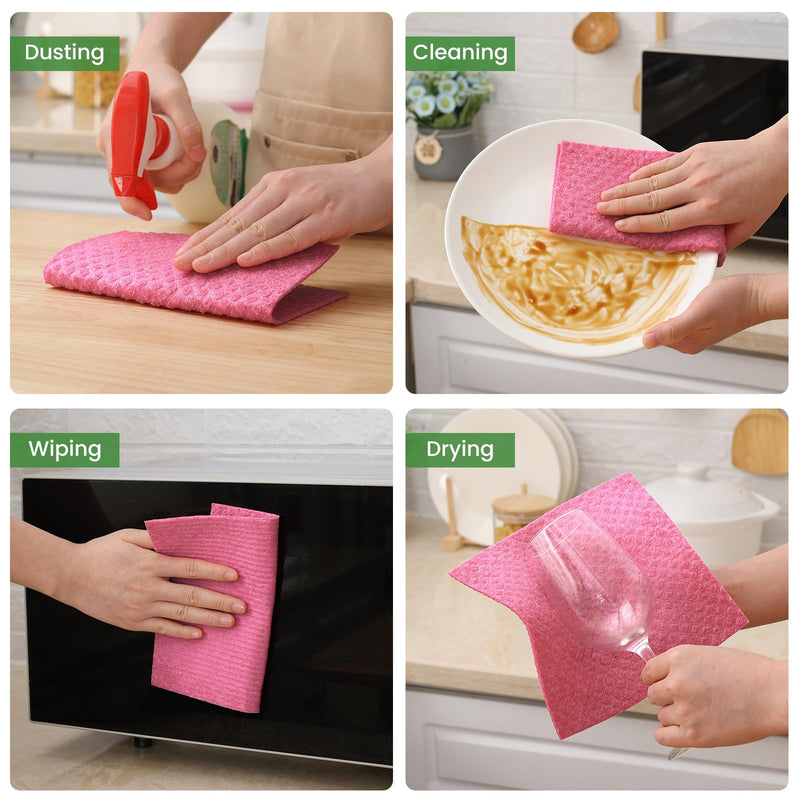 Homaxy Swedish Dishcloths for Kitchen, 10 Pack Reusable and Eco-Friendly Cellulose Sponge Cloths Dish Towels, Absorbent and No Odor Paper Towels for Dishes ＆ Counters, Pink Pack of 10 - BeesActive Australia