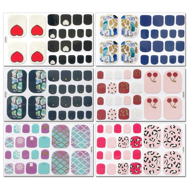 DANNEASY 12 Sheets Adhesive Toe Nail Wraps Polish Decal Strips with 1Pc Nail File + Wood Cuticle Stick Mix-Color Nail Art Stickers Manicure Kit for Women kit 2 - BeesActive Australia