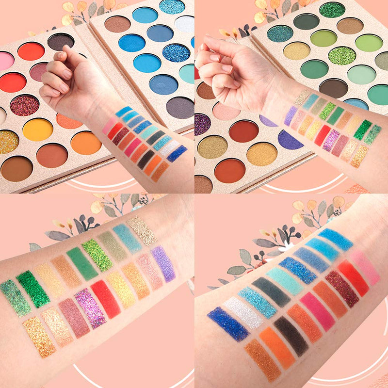 MOMSON Colorful Eyeshadow Makeup Palette – 65 Colors Pro High Pigmented Matte Shimmer Glitter Eyeshadow Palette, Holiday Professional Cosmetics Eye Shadows Palette, Natural Colors, Soft Warm, Long Lasting, Blendable, Nude(ROSE GOLD GREEN BLUE) ROSE GOLD - BeesActive Australia