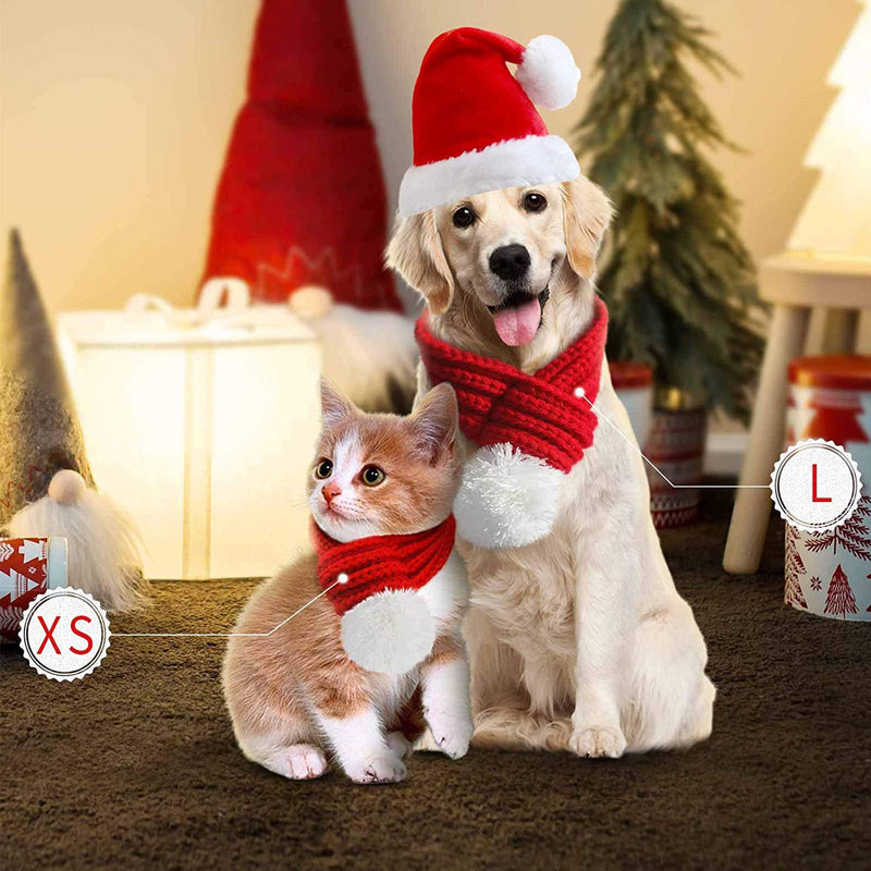 Inscape Data Christmas Dog Santa Hat with Scarf, Adjustable Santa Hat for Dog and Xmas Pet Knit Red Scarf with White Pompom Ball, Dog Winter Neck Warmer Scarf, Christmas Party Dressup L - BeesActive Australia