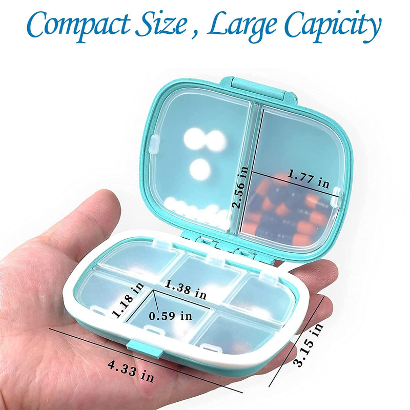 Daily Pill Box, Travel Pill Organisers, Portable Medicine Storage Box,Wheat Small Pill Dispenser with 8 Compartments for Purse.Waterproof White and Green Pill Case (2pcs (1* White + 1* Blue)) 2pcs (1* White + 1* Blue) - BeesActive Australia