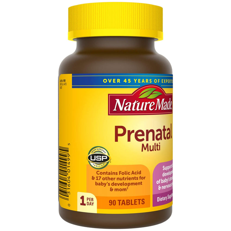 Nature Made Prenatal Multi, 90 Tablets, Folic Acid + 17 Prenatal Vitamins & Minerals to Support Baby Development and Mom, Vitamin D3, Calcium, Iron, Iodine, Vitamin C, and More (Pack of 3) 90 Count (Pack of 3) - BeesActive Australia