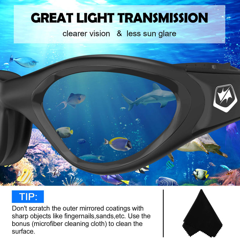 Polarized Swimming Goggles Swim Goggles Anti Fog Anti UV No Leakage Clear Vision for Men Women Adults Teenagers All Black/Blue Polarized Mirrored Lens - BeesActive Australia