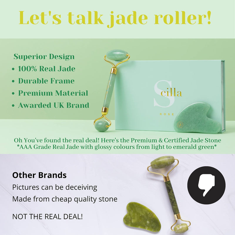 Jade Roller and Gua Sha Facial Massage Valentine's Gift Set for Women - Face Roller and Guasha Stone, Lymphatic Drainage Massager, Superior and Natural, Anti-Ageing Skincare Tools Stunning Jade Set - BeesActive Australia