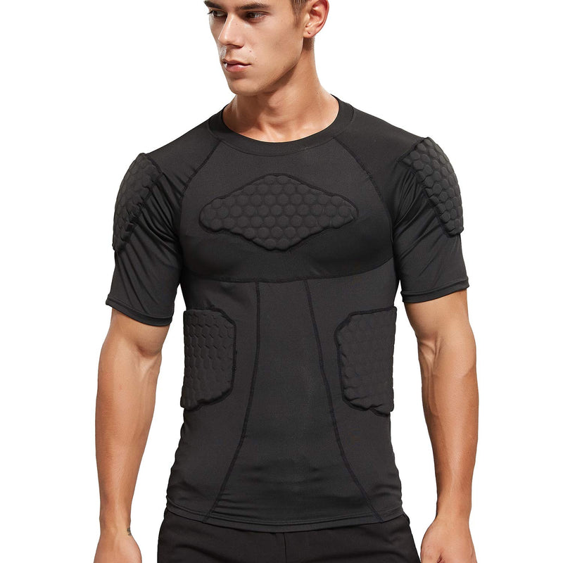 [AUSTRALIA] - Zicac Men's Sports Shock Rash Guard Compression Padded Shirt Soccer Basketball Protective Gear Chest Rib Guards Black US:S(Asia Tag M) 