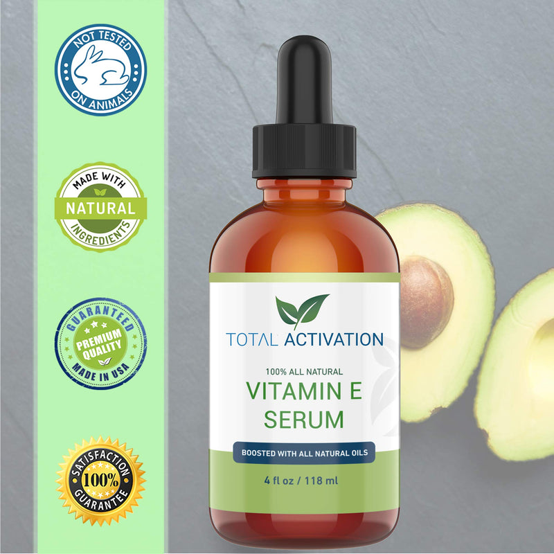 Total Activation Vitamin E Oil 100% Pure Cold Pressed Natural Antioxidant, Dry Skin Treatment Body Moisturizer Anti-Aging Skin Moisturizer Ultra-Hydrating Skin Healer Hair and Nail Growth Oil 4 oz - BeesActive Australia