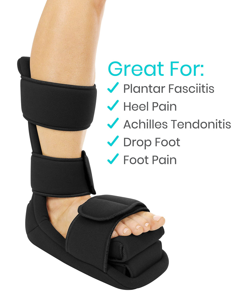 Vive Plantar Fasciitis Night Splint Plus Trigger Point Spike Ball - Soft Leg Brace Support, Orthopedic Sleeping Immobilizer Stretch Boot - Heel Spur, Foot Pain, Achilles Inflammation, Soreness Relief Black Small - BeesActive Australia