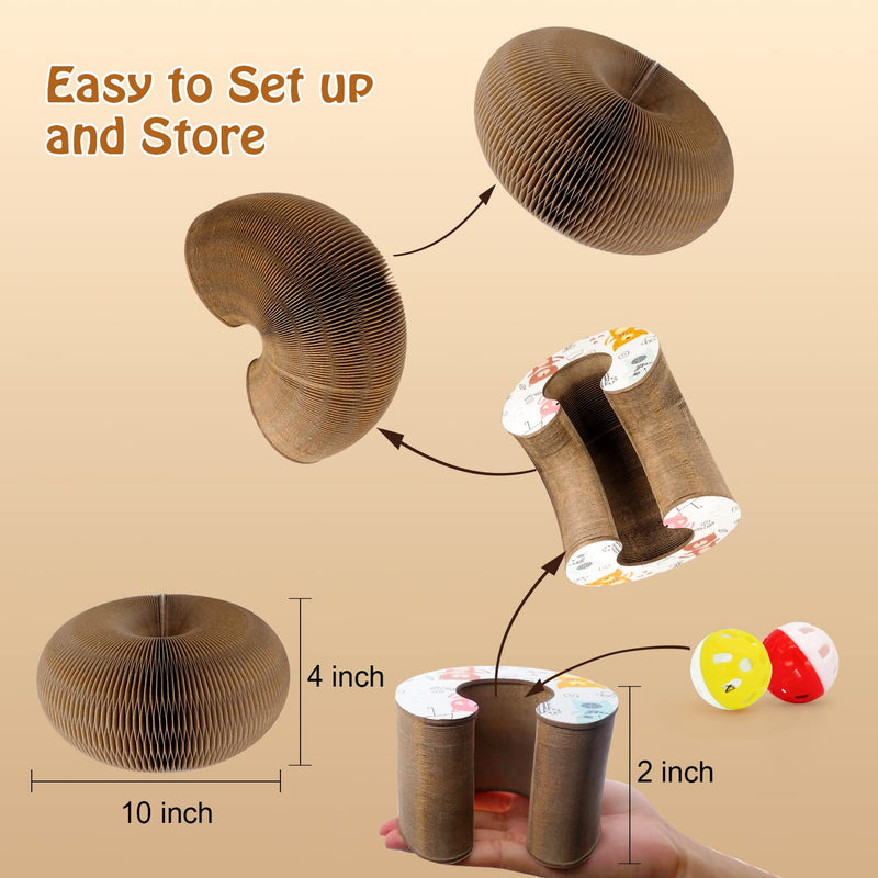 Cat Ball Toy, Foldable Cat Ball Track with 2 Cat Bell Balls, Magic Organ Cat Scratching Board Cat Toy for Indoor Cats Exercise , Cat Scratcher - BeesActive Australia