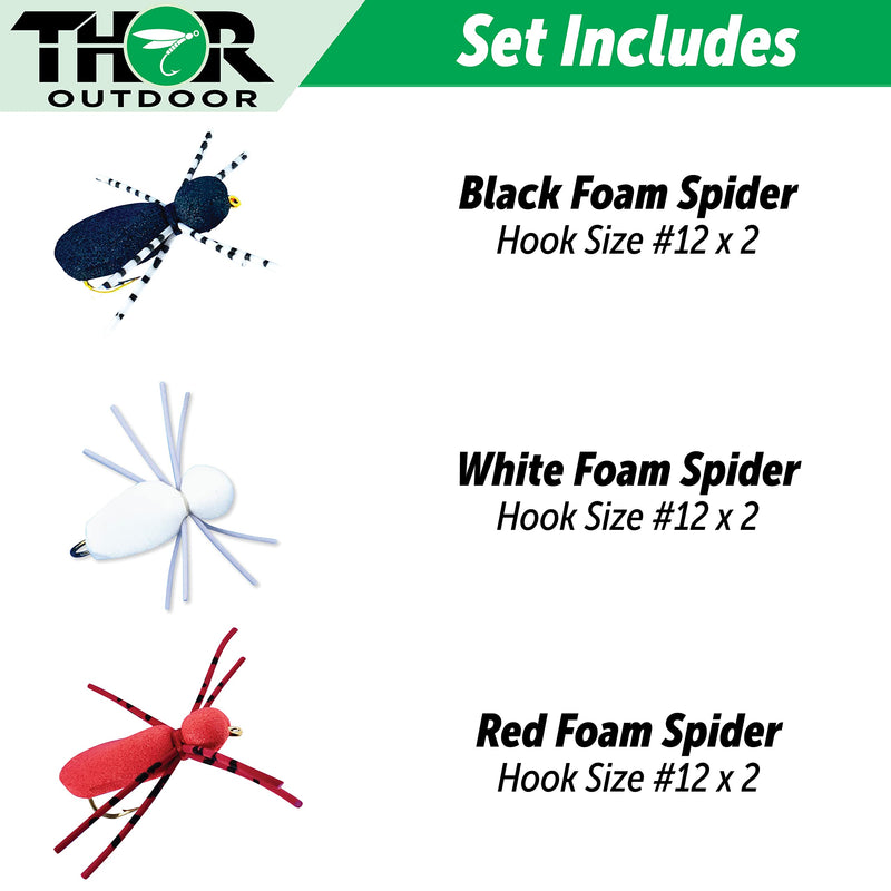Thor Outdoor Foam Spider - 6 Pc Topwater Fly Fishing Set for Bass, Panfish, and Trout Assorted - Size #12 - BeesActive Australia